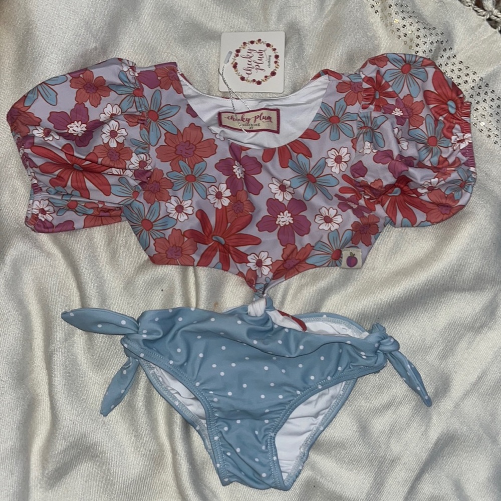 Cheeky Plum Clothing 2 Piece Puff Sleeve Bathing Suit 🌵4T
